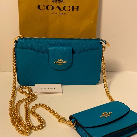 Coach Poppy Crossbody & Coin Purse 2pc Set Teal - Picture 4 of 11